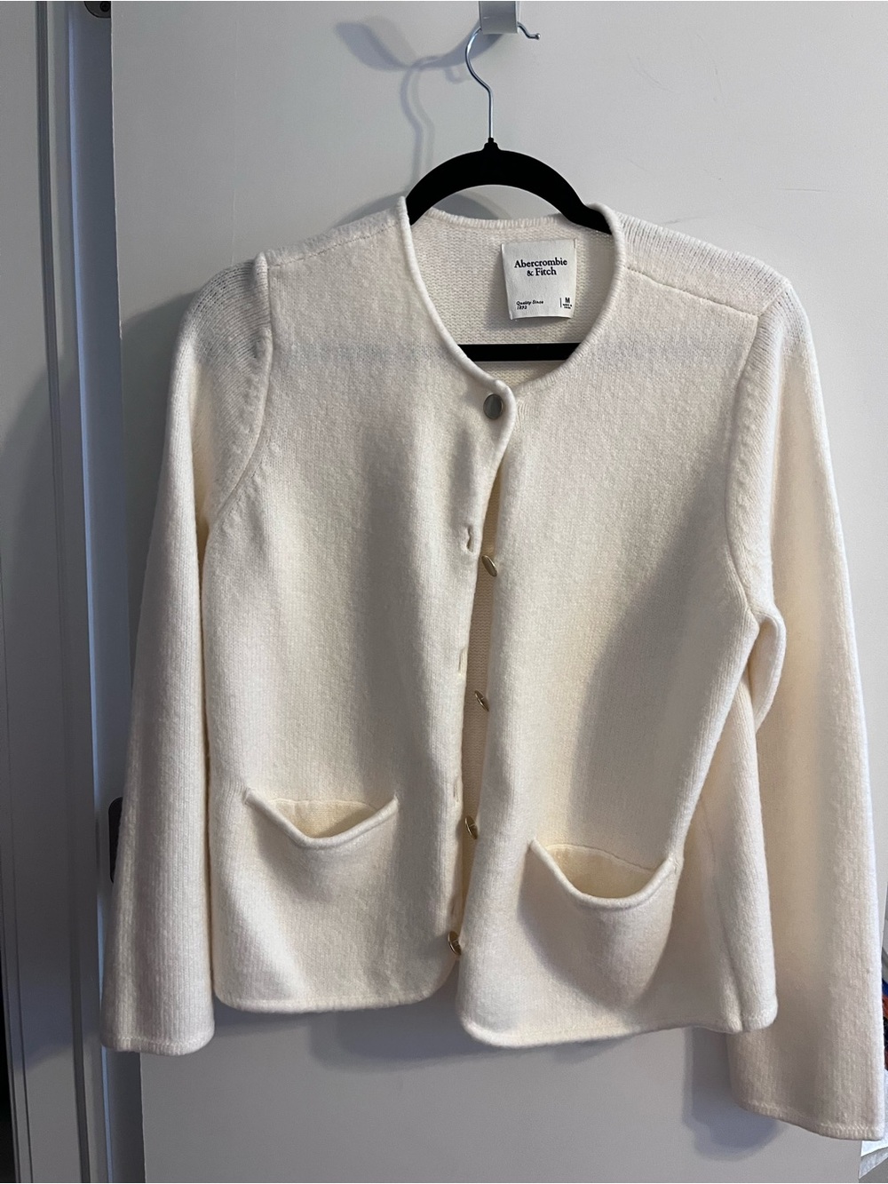 Abercrombie & Fitch Cream Crewneck Button Jacket